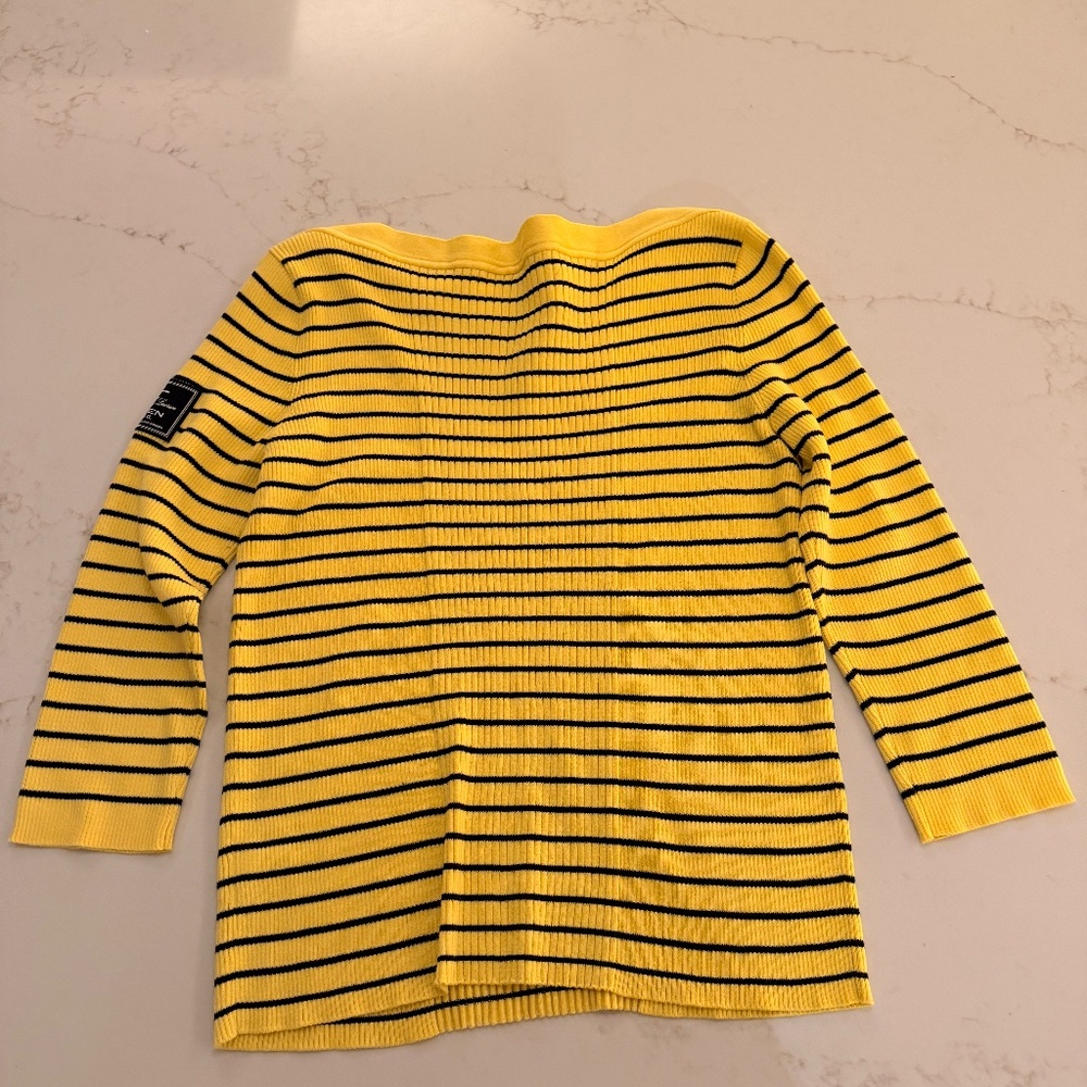 Lauren Jeans Co Ralph Lauren Yellow Striped Ribbed Sweater | Button Shoulder - Picture 4 of 5